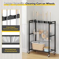 Meuble de rangement mobile double moderne pour usage domestique et professionnel, avec support pour balais et serpillères, en métal, pour salon