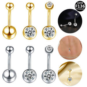 <b>Titanium</b> Belly Button Ring With Rhinestone Ball <b>Stud</b> For Daily Wear Unisex Navel Jewelry ASTM F136 <b>Titanium</b> - Product Image 1