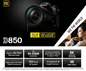 Kit de Cámara DSLR de Fotograma Completo <span class=keywords><strong>D850</strong></span> FX, Lente Zoom AF-S 24-70 mm F/4, 45.7 MP de Alta Resolución, Video Full HD/<span class=keywords><strong>4K</strong></span>, Imagen Óptica - Product Image 1