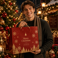Sac de shopping en papier de luxe vert pour Noël, durable, avec gaufrage et poignée en ruban, impression de logo personnalisée