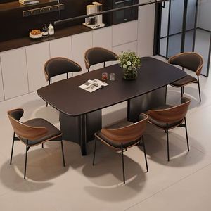 Juego de Muebles de Comedor Rectangulares al por Mayor, <span class=keywords><strong>Mesa</strong></span> y Sillas de Comedor con Estructura de Acero Inoxidable Negro de <span class=keywords><strong>Alta</strong></span> Calidad - Product Image 3
