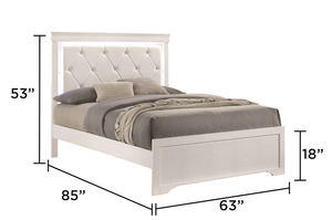 Upholstered Luxury Modern Convertible 5 <b>Pc</b> Queen Bedroom <b>Set</b> with LED Headboard Made with Wood in White - Product Image 2