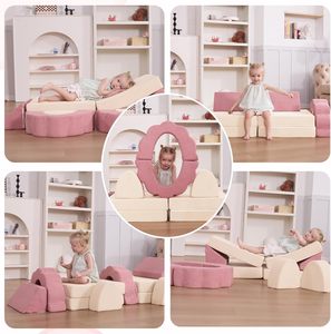ชุดโซฟาเด็กแบบโมดูลาร์ 10 ชิ้น สีชมพูเบจ เฟอร์นิเจอร์โฟมสำหรับเล่น แปลงเป็นโซฟาเด็กเล็กได้ พร้อมเบาะรองหลัง ดีไซน์ทันสมัย - Product Image 5