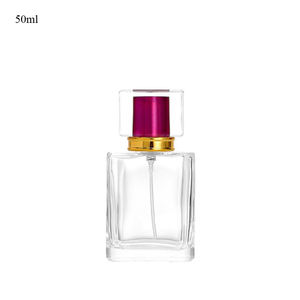 Luxury 50ml <b>Glass</b> Perfume Bottle with Flat Square Shape Thick Base and Acrylic Lid Screen Printing Crimp Pump - Product Image 2