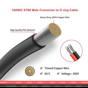 Câble ELFCULB XT60 vers borne à anneau, câble connecteur XT60 mâle vers borne à anneau 10AWG avec fil pur étamé pour batterie RC et solaire - Product Image 3