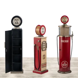 Personalized Gas Pump Wood Storage Cabinet With Lamp Antique Wooden Rack And Shelves MDF Decorative Wooden Shelf