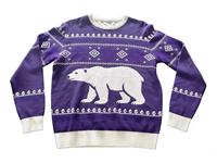 Pull de Noël moche en acrylique tricoté imprimé sur mesure, motif ours polaire gris, géométrique nordique, anti-boulochage, respirant