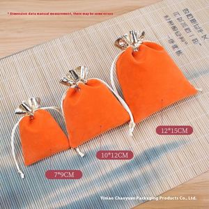 <b>Red</b> High-End Velvet Drawstring Jewelry Bag Gold Edge Wholesale Direct Sale Recyclable for Necklaces Rings Glasses Stamping - Product Image 3