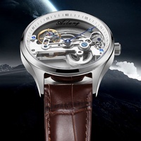 Montre mécanique automatique transparente AILANG pour homme, bracelet en cuir, design squelette, personnalisable avec logo, idéale pour les affaires