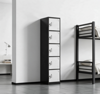Casier en acier noir et blanc à cinq compartiments, armoire de rangement métallique pour personnel, idéal pour usine, dortoir et salle de sport