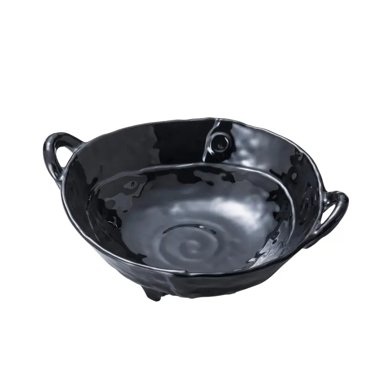 Wholesale Rock Stone Style Black Color 100% Melamine Restaurant Soup HOt pot Noodle Ramen Bowl with Handles