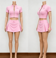 Ensemble 3 pièces pour femme : Veste, mini-jupe et short intégré – Tenue de sport moulante en tissu à séchage rapide