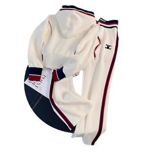 Ensembles <span class=keywords><strong>de</strong></span> <span class=keywords><strong>sport</strong></span> décontractés pour femmes Printemps Automne Nouveaux vêtements Mode <span class=keywords><strong>Pull</strong></span> à capuche rayé et pantalon droit Ensemble - Product Image 5