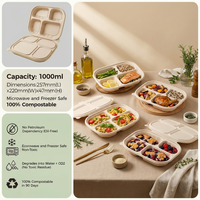 Boîte à lunch robuste à 4 compartiments en amidon de maïs, écologique, non toxique, biodégradable, pour plats à emporter