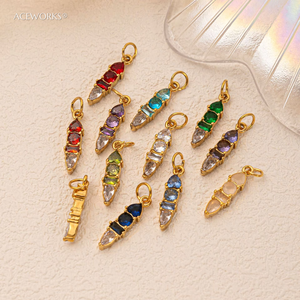 จี้หินประจำเดือนเกิด |   จี้ห้อยทรงแท่งประดับเพชรซิร์คอนเคลือบทอง 18K PVD บนสแตนเลสสตีล |   กันน้ำและป้องกันการแพ้ - Product Image 4