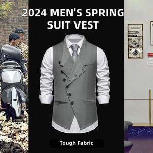 Chaleco Formal Europeo para Hombre, Primavera 2024, Cierre de un Solo Botón, Frente Diagonal, Impermeable y Transpirable, para Bodas y Fiestas - Product Image 2