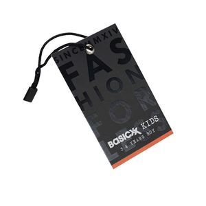 Custom Size Printed Paper <b>Tag</b> with Perforated Organic Cotton Cord for Clothing Custom Brand Black Paper Rectangle Hang <b>Tags</b> - Product Image 3