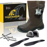 Bottes de sécurité longues pour hommes OEM, en cuir marron foncé, avec embout en acier, anti-perforation, antistatiques, résistantes à l'huile et à l'eau, semelle antidérapante en PU