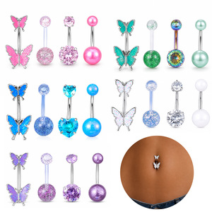 Lot de 4 Piercings de <span class=keywords><strong>Nombril</strong></span> Papillon à Bille, Bestseller, en Acier Inoxydable avec Paillettes en <span class=keywords><strong>Plastique</strong></span> Transparent, Bijoux Quotidiens - Product Image 1