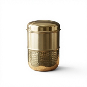 Golden Metal Spice Container Round Airtight <b>Food</b> Storage <b>Jar</b> Minimalist Design Polished Finish 1 Layer Keep Fresh - Product Image 6