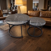 Ensemble de tables basses noires, 2 tables gigognes rondes avec texture de marbre noir, meubles de salon modernes et minimalistes