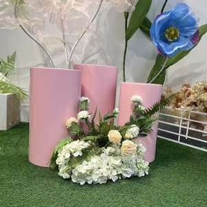 Set Van 5 Plint Ijzeren Rimpelstijl Wit/Roze Cilinder Plinten Display Dessert Tafelstandaard Voor Bruiloftsfeest Decoratie - Product Image 1