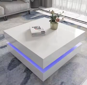 Moderno alto lucido UV bianco <span class=keywords><strong>tavolino</strong></span> da <span class=keywords><strong>salotto</strong></span> luci LED estensibile <span class=keywords><strong>e</strong></span> convertibile pannello MDF mobili per la casa - Product Image 1