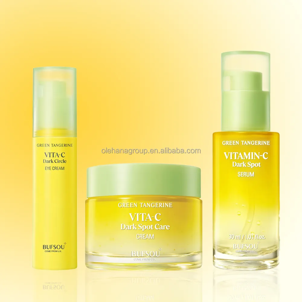 Ensemble de soins de la peau à la vitamine C éclaircissant anti-âge blanchissant de marque privée avec sérum VC, crème pour le visage, crème pour les yeux