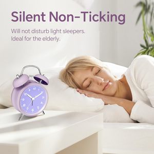 Réveil sonore en métal à quartz de 4,5 pouces avec deux cloches pour les gros dormeurs, silencieux, pour bureau et table de chevet, fonctionne sur piles, pour adolescents et seniors, certifié CE - Product Image 2