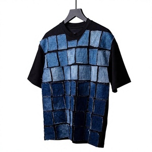 Custom Men's Regular Fit <b>Patchwork</b> T-<b>Shirt</b> Knitted Applique Short Sleeve Crew Neck Breathable Eco-Friendly Streetwear Fashion - Product Image 1