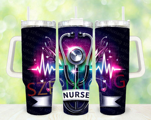 Vaso IND de dibujos animados personalizado con aislamiento portátil del Día DE LAS Enfermeras de estilo americano de 40oz con mango y pajita - Product Image 5