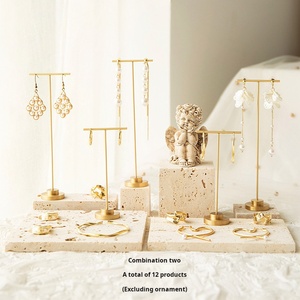 High-End di rame puro orecchino Rack gioielli espositore Set giallo travertino <span class=keywords><strong>Display</strong></span> di sostegno in argento gioielli gioielli contenitore - Product Image 1