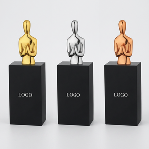 Elegant Office Metal <b>Statue</b> Graceful Women Dial Shape Professional Workspace Desk Decor In Golden Silver Copper Bronze Finishes. - Product Image 1