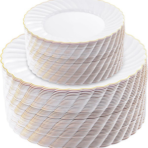 Assiettes en plastique festonnées ivoire <span class=keywords><strong>pour</strong></span> fête - Assiettes en plastique jetables résistantes - Assiettes jetables haut <span class=keywords><strong>de</strong></span> gamme <span class=keywords><strong>pour</strong></span> mariage - Product Image 5