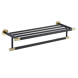 <b>Wall</b> <b>Mount</b> Black Gold Double Towel Rack Stainless Steel Bathroom <b>Shelf</b> Robe Hook for Hotel Bathroom Decoration - Product Image 1