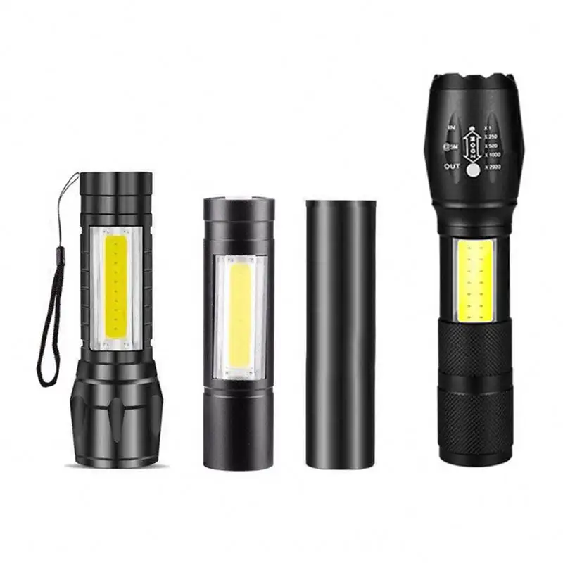 Portable LED retractable pen clip flashlight mini zoom cob side light usb rechargeable glare flashlight