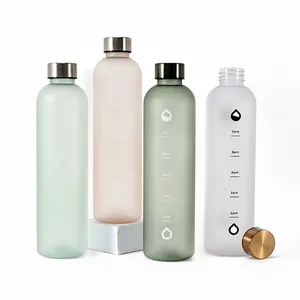 Zaman İşaretleri ile 32 Oz 1 Litre BPA ücretsiz buzlu Tritan plastik motivasyon sporları su şişesi