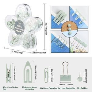 Clips en papier vert macaron de 19 mm, clips métalliques et clips en plastique, boîte de papeterie en forme de pétale pour l'école et le bureau - Product Image 3
