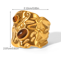 H&C Fashion 18K Vergoldeter Edelstahl Natürlicher Stein Fassungssatz Ovaler Breiter Bandring Damen Trendiger Party Wasserdichter Ring