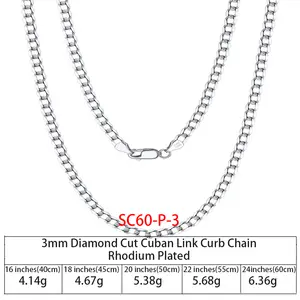 Silver 925 Necklace Men RINNTIN SC36 925 Sterling Silver Chains Hip Hop Jewelry 3.6/5/7mm Chunky Diamond-Cut Cuban Link Chain Necklace For Men Women