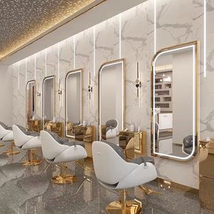 Espejo de Maquillaje para Barbería en Oferta, Espejo Ovalado con Marco Dorado, Luz LED de Pared, Espejo para Salón de Belleza, Pantalla Inteligente, Espejo para Baño - Product Image 5