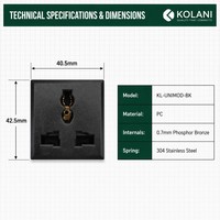 Prise murale modulaire universelle Kolani noire 13A 250V, module de prise multi-standard en PC résistant à la chaleur