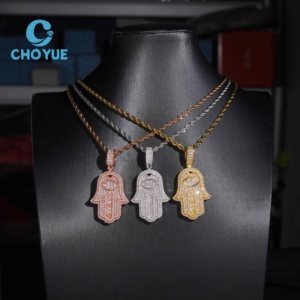 Colgante de Moda para Hombre de Plata de Ley 925 con Moissanita Hamsa Iced Out, que Pasa la Prueba del Diamante, Joyería Hip Hop - Product Image 3