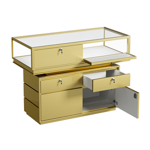Glass and Stainless Steel Modern Luxury Rotating Jewelry Display Rack with Gold Finish for Counter Top in Jewelry <strong>Showroom</strong> - Product Image 1