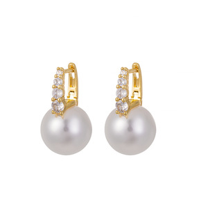 Boucles d'oreilles pendantes en perles et zircone pour femmes, bijoux de mariage en or, forme U, EKA 004 - Product Image 5