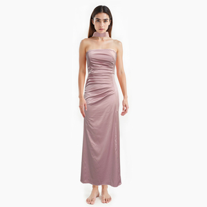 Nuevo vestido de fiesta de satén rosa fuerte-elegante falda acampanada con volantes y abertura - Product Image 4