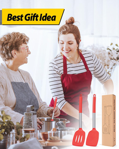Venta al por mayor 2 unids/set espátula de silicona antiadherente sólido cocina Turner alta resistente al calor cocina espátulas ranuradas pala para freír - Product Image 5