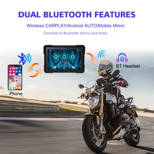 Topnavi 5 Inch Xe Máy Đa Phương Tiện Không Dây Carplay Android Auto Tpms DVR, Xe Máy GPS Carplay