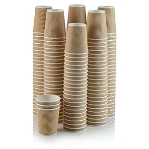 8 oz 12 oz DoubleLayer Durable Paper Cups Brown Disposable Paper Cups with White Lids Ripple Insulated Kraft for Hot Drinks