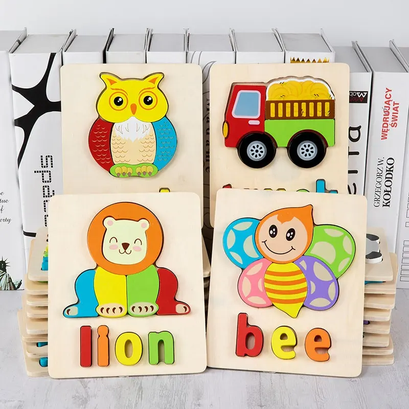 Wooden 3D Puzzles Montessori Game Toys Kid Wood Jigsaw Puzzle Educational Toys Baby Match Shape Puzzle Game